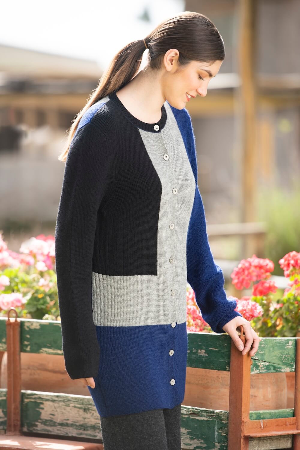 INTARSIA RIBBED CARDIGAN
